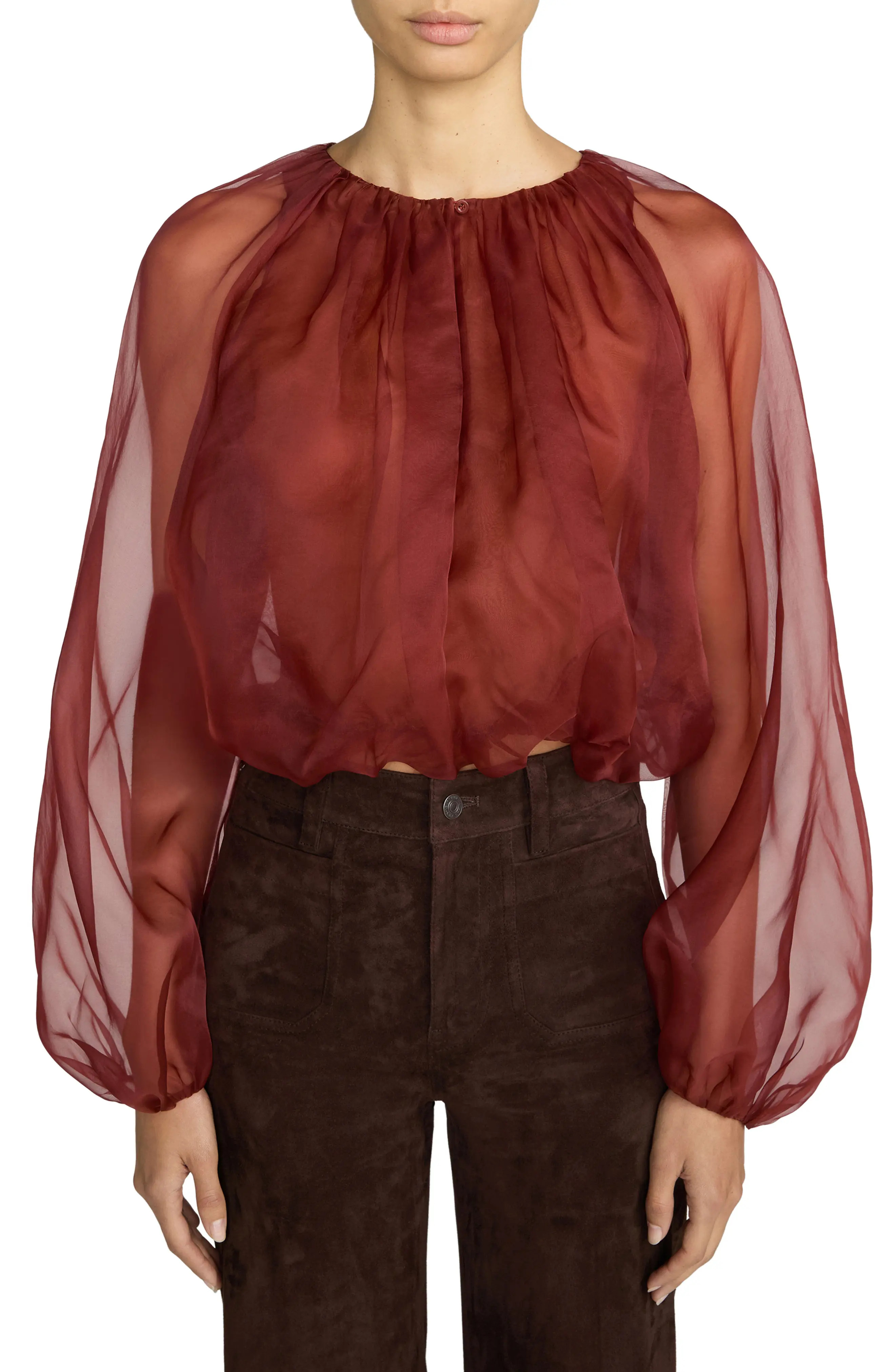 FRAME Sheer Silk Top in Cream at Nordstrom, Size X-Small | Nordstrom