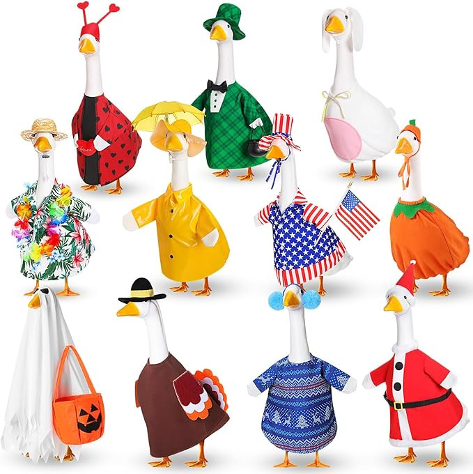 11 Set Holiday Porch Goose Outfits All Seasons Goose Clothes Umbrella Easter Statue Costume for P... | Amazon (US)