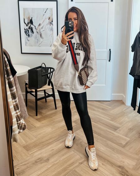 Ootw weekend outfit ..great travel
Outfit idea …it’s cold here still! So weird usually it’s in the 80s 90s 
Sz med in oversized sweatshirt
Leggings small save 10% code kimxspanx 
Neutral Nike sneakers 
Gucci crossbody bag 



#LTKshoecrush #LTKstyletip #LTKitbag