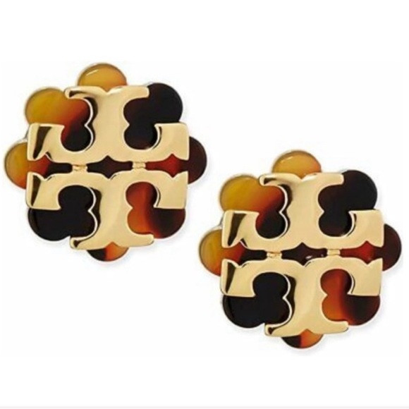 Tory Burch NWT Authentic luxury rare minimalist logo flower resin stud earrings | Poshmark