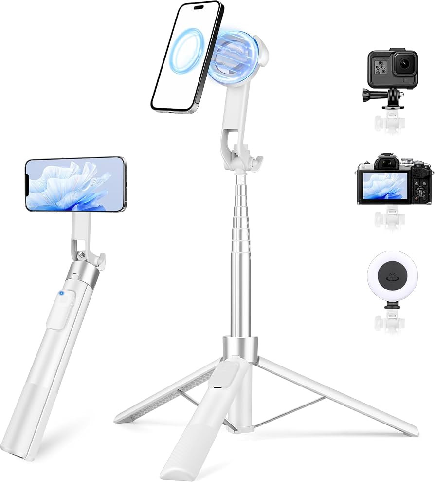 70" Magnetic Tripod for iPhone Magsafe, Extendable Selfie Stick Tripod with Rechargeable Remote &... | Amazon (US)
