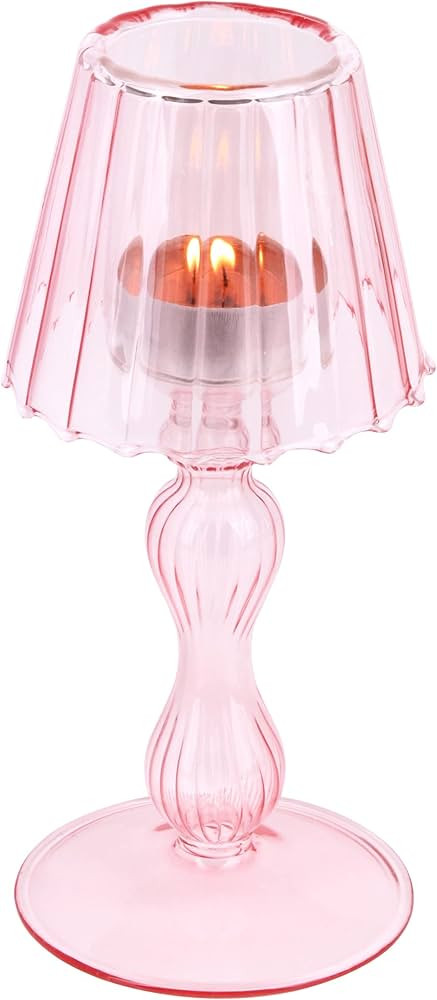 Pink Glass Votive Candle Holders - Glass Hurricane Candleholders Crystal Decorative Lamp Shaped C... | Amazon (US)