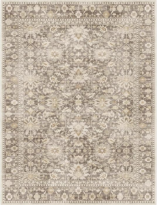 7X9 Area Rugs Machine Washable Rugs for Living Room Bedroom Hallway, Non Slip Indoor Soft Accent Distressed Boho Vintage Print Lightweight Thin Low Pile Carpet (Deep Brown/Gold, 7x9) | Amazon (US)