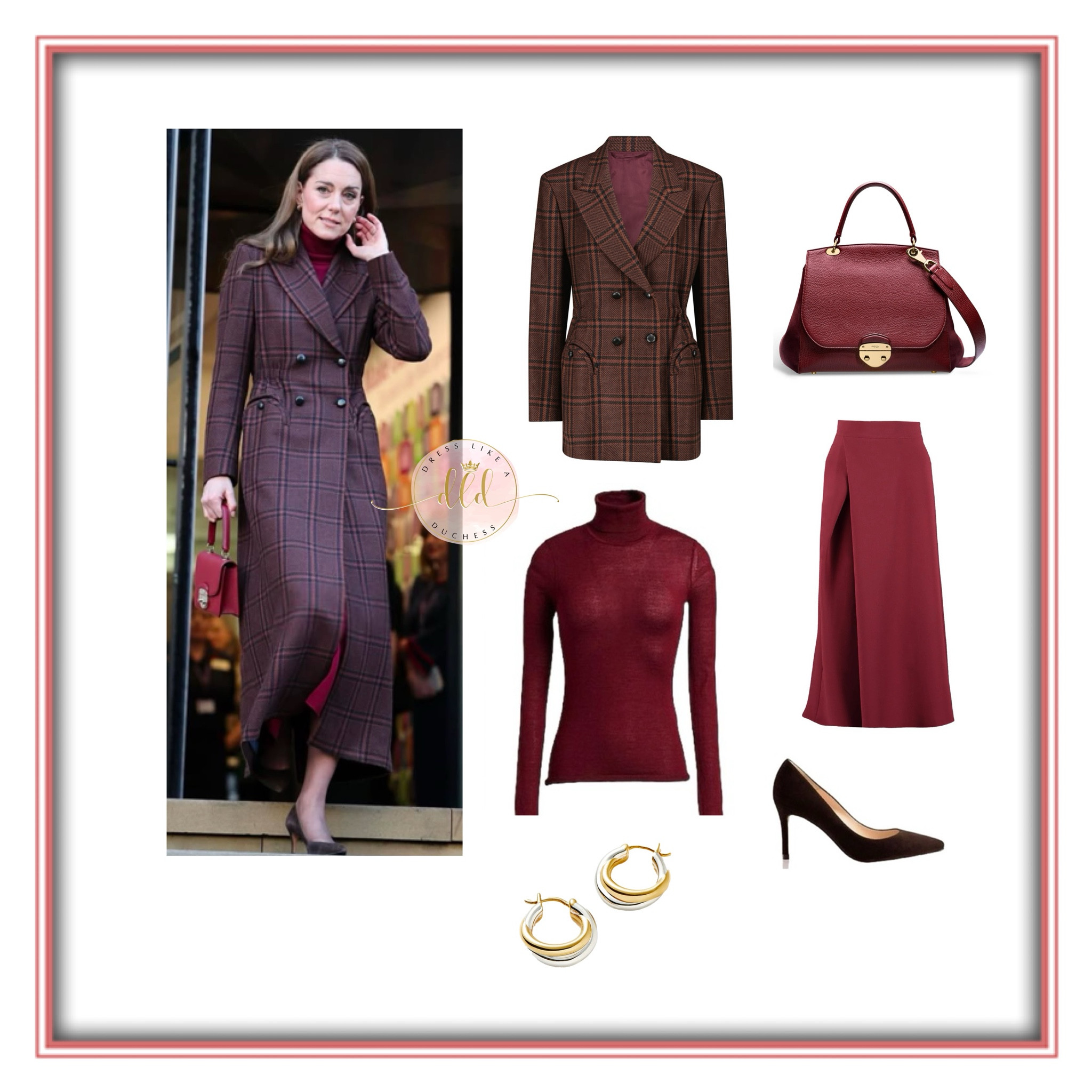 {New} Kate Middleton visiting Royal Marsden hospital wearing a Blaze Milano bespoke long coat in burgundy tan, Asprey London bespoke handbag similar to the Belle style, Edeline Lee midi Plait skirt in burgundy, Kitlane London cashmere sweater (corrected) in Bordeaux, Russell & Bromley pinpoint pumps, Cartier Trinity earrings (corrected)

#ootd #style #best #newlook 