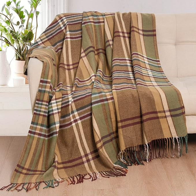 David's Home Buffalo Plaid Throw Blanket- Soft and Lightweight Tartan Herringbone Fringe Blanket ... | Amazon (US)