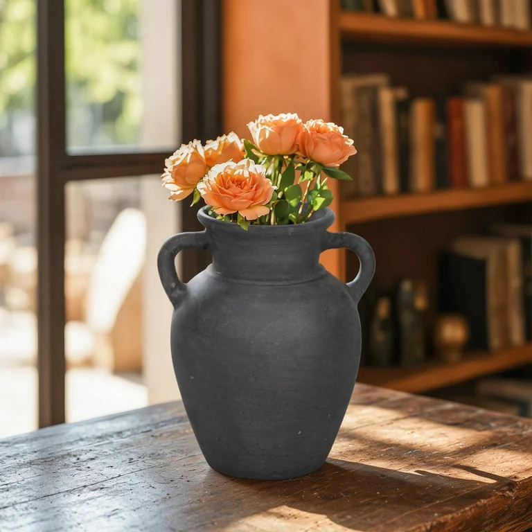Black Boho Terracotta Vase - Amphora-Style Decorative Flower Holder for Home, Office & Living Roo... | Walmart (US)