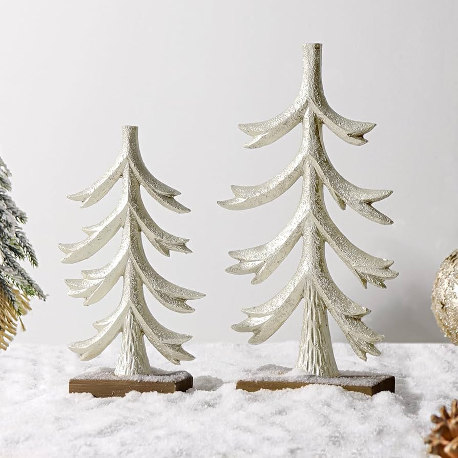 Resin Christmas Tree, 2pcs Golden Christmas Resin Figurine, Rustic Christmas Table Decor Tabletop... | Amazon (US)