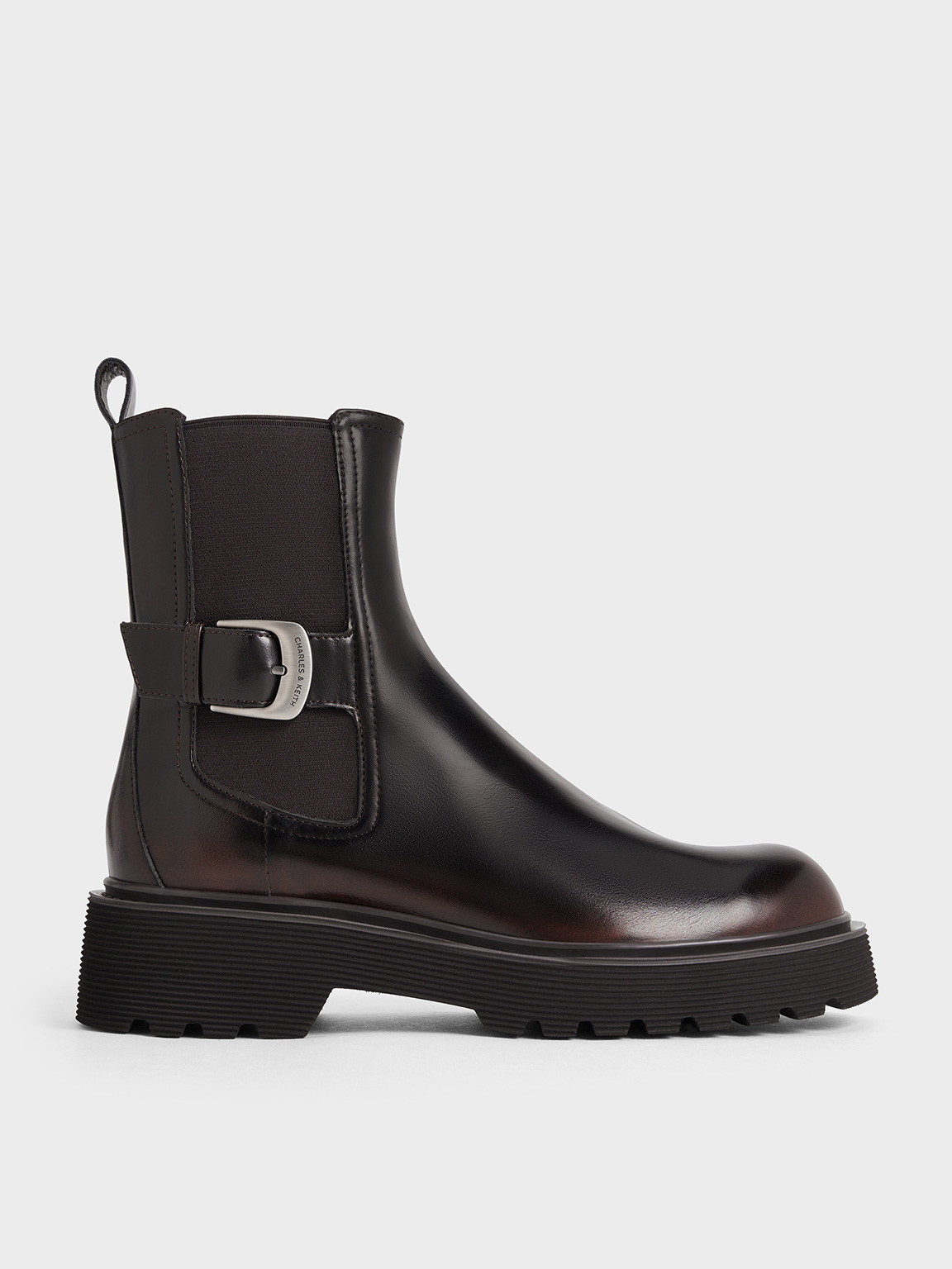 Side-Buckle Ridged-Sole Chelsea Boots
    
         - Dark Brown | Charles & Keith UK