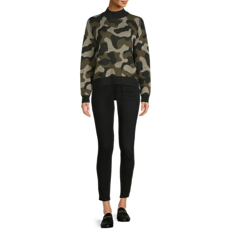 Time and Tru Women's Camo Mock Neck Sweater | Walmart (US)