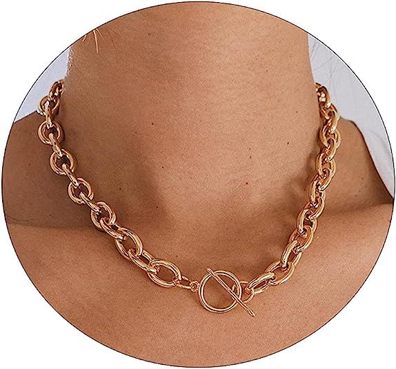 VIROMY Women's Brass Chunky 18K Gold Plated Pearl Vintage Paper Clip Link Chain Shining Twisted R... | Amazon (US)