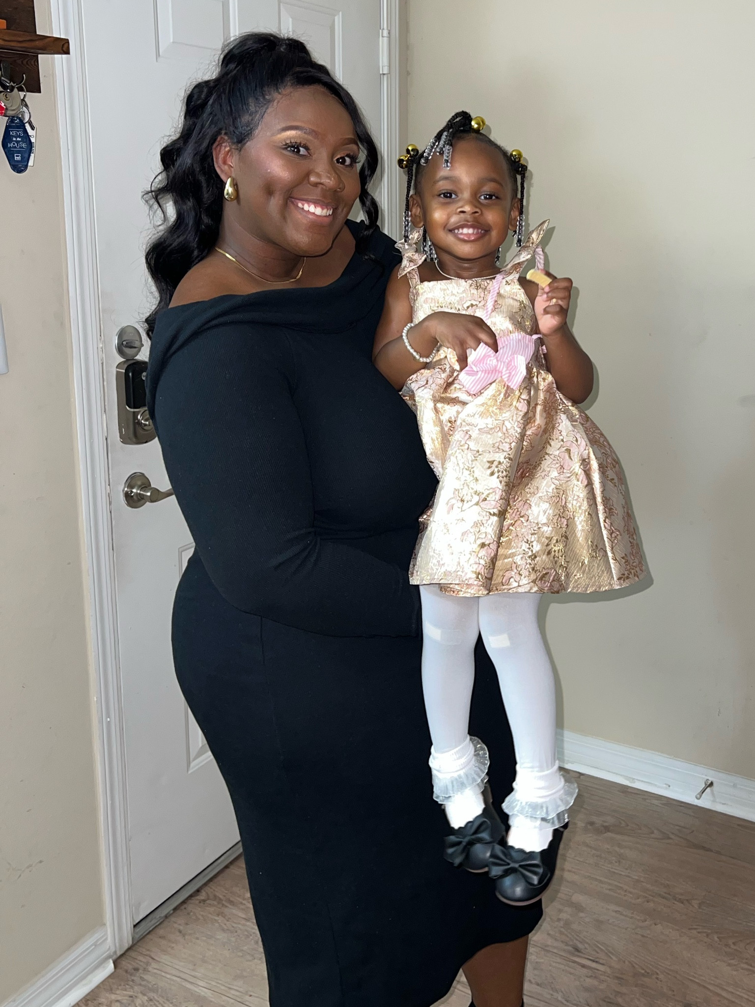 Semi-Formal family OOTD for mom, dad, and baby 💕 family matching outfits. Party attire. Winter style. Toddler style. Mom outfits. Dad outfit. Baby girl clothing. Spring ootd. Summer style. Black and gold outfits. Family ootd. Family pictures  #familyootd #familystyle #semiformalattire #semiformal

#LTKkids #LTKfindsunder100 #LTKfamily