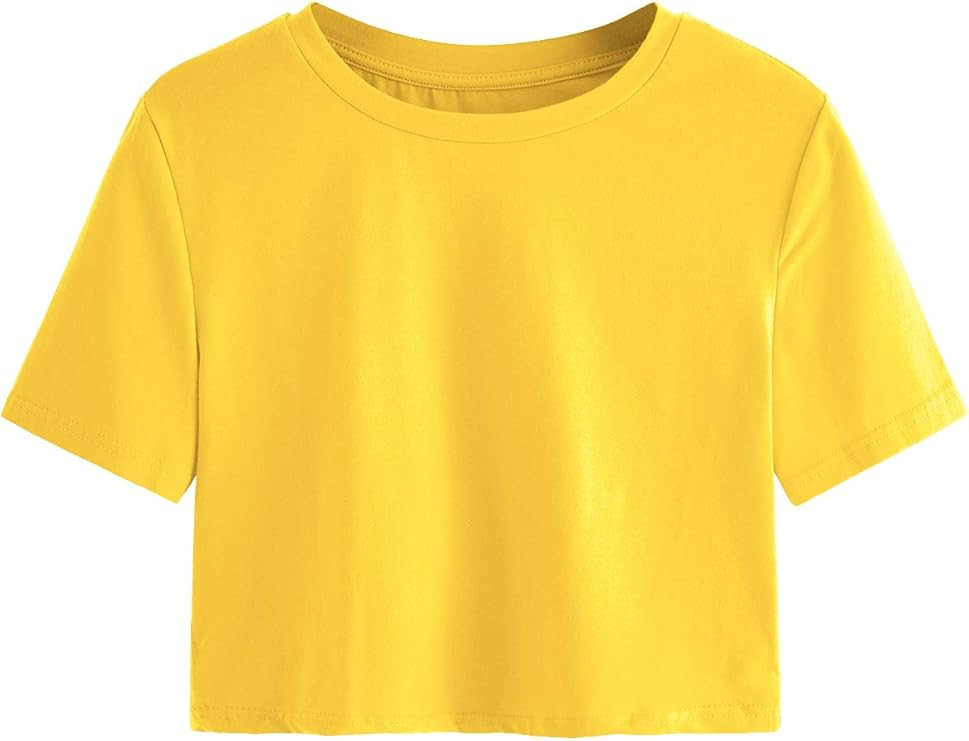 SweatyRocks Women's Casual Short Sleeve Crew Neck Basic Crop Top T Shirts | Amazon (US)