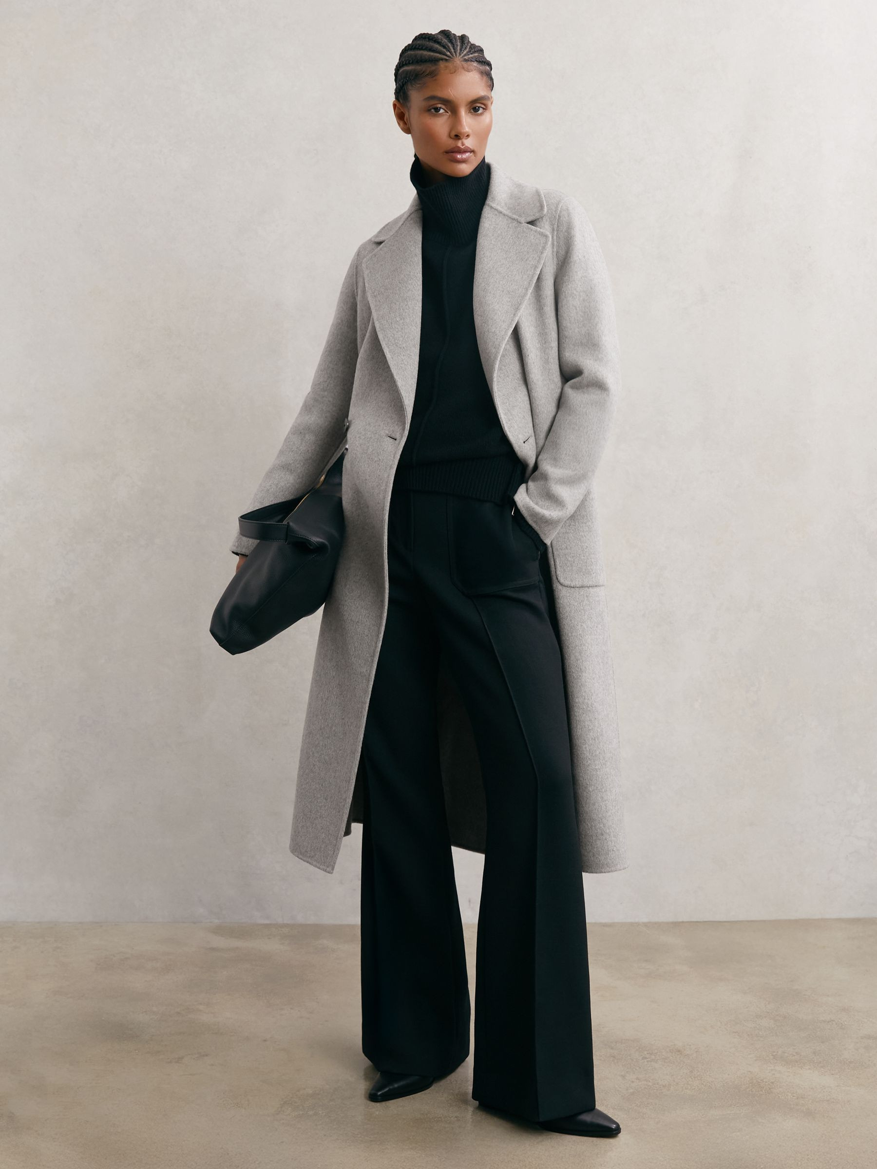 Reiss Petite Wool-Blend Double-Breasted Blindseam Coat in Grey | REISS | Reiss US