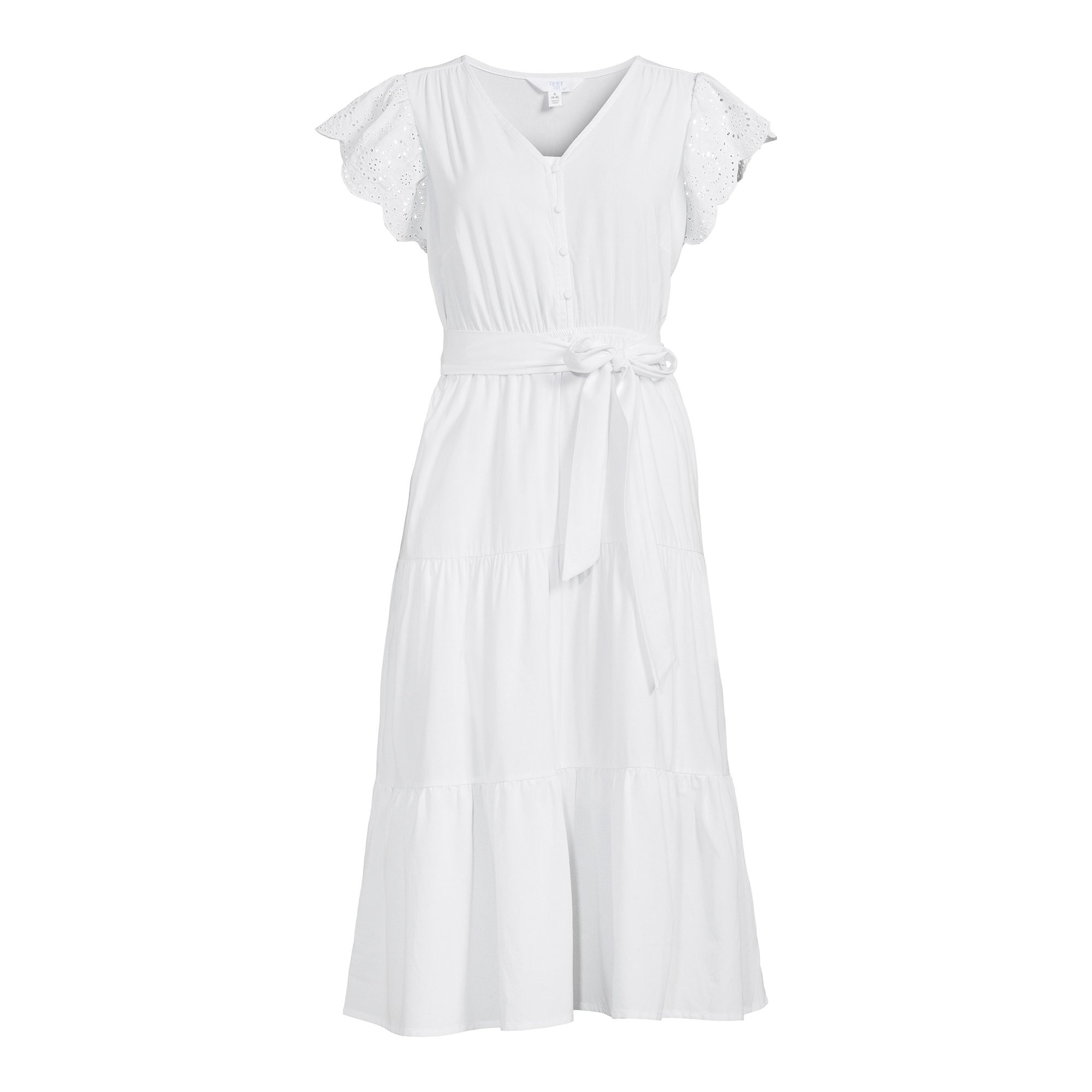 Time and Tru Women's Tiered Midi Dress with Eyelet Sleeves | Walmart (US)
