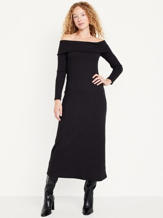 Off-Shoulder Rib-Knit Maxi Dress | Old Navy (US)