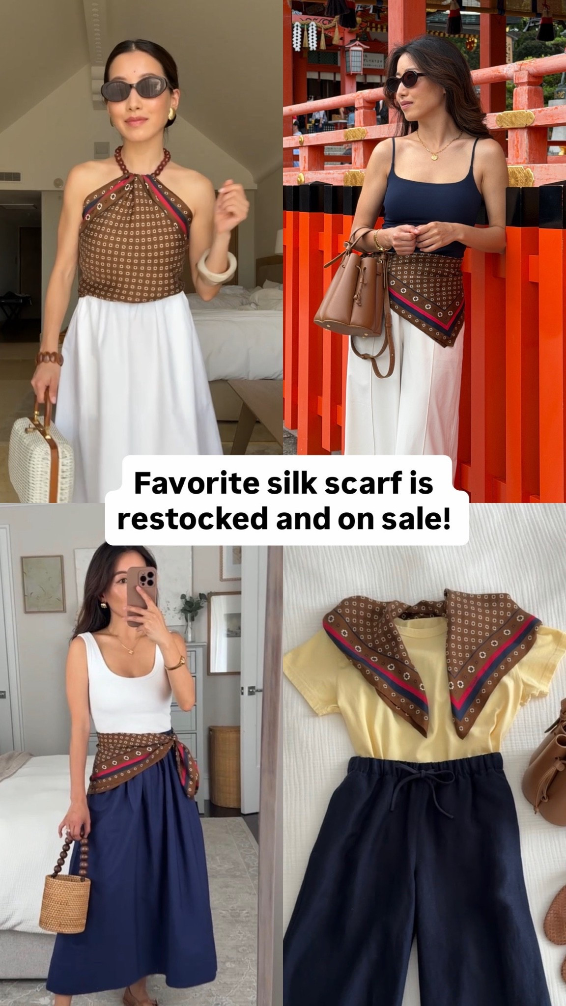 Use code LTK20 on most items sitewide at Madewell. Perfect silk scarf size, weight, and mix of colors.

I also own the cotton bandans linked but those are a smaller size so I use those mostly  around the neck or on my handbags