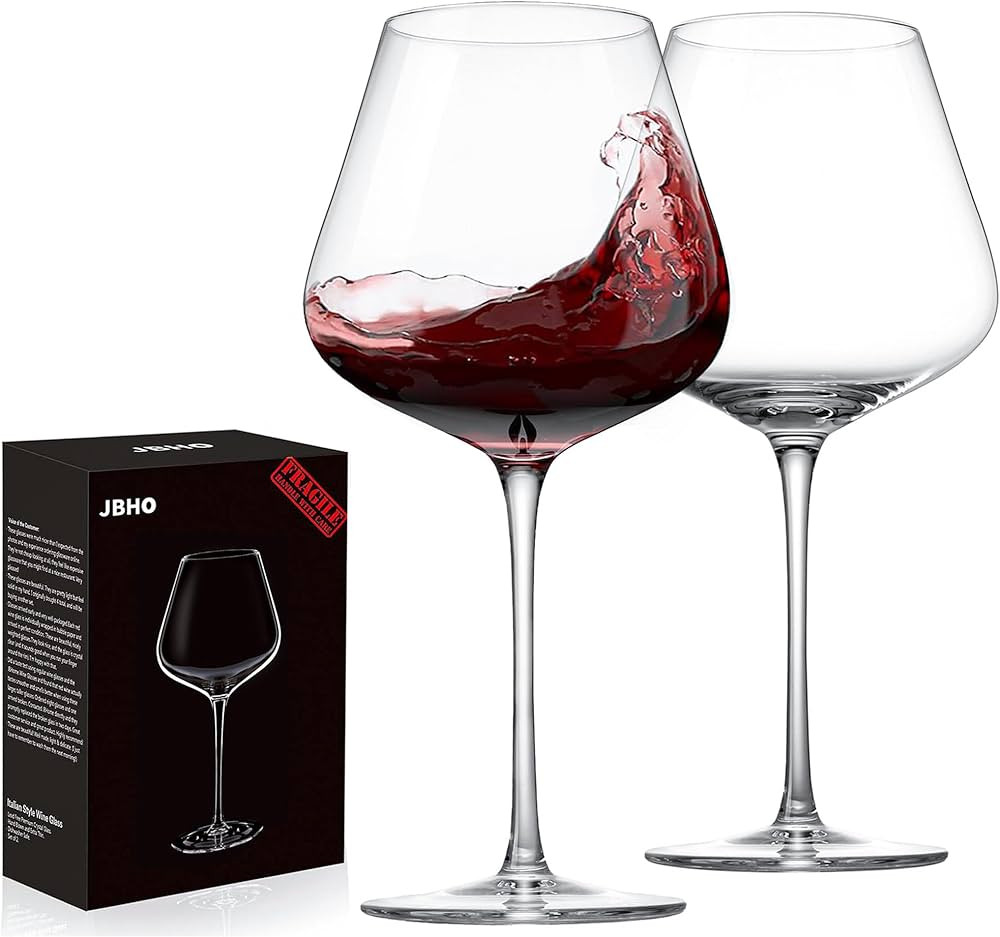 JBHO Crystal Clear Glass Burgundy Wine Glasses, 21 Ounce Set of 2 | Amazon (US)