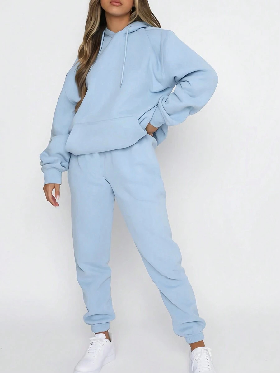 INAWLY Women's Hooded Drawstring Sweatshirt And Sweatpants Set | SHEIN