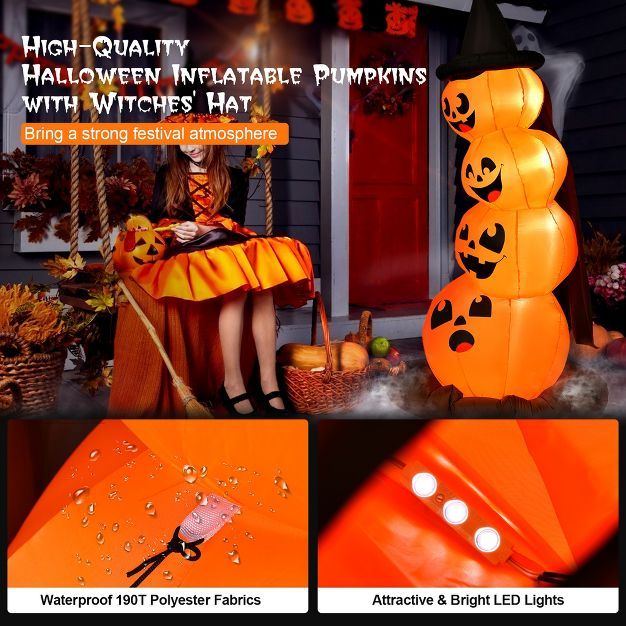Costway 6.8FT Halloween Inflatable Pumpkin Combo Blow up Pumpkins w/ Witch’s Hat | Target