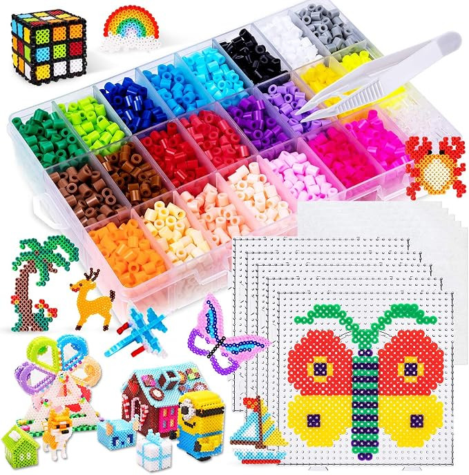Pegboards for Perler Beads, 5000 Pieces Fuse Beads Kits Including 5 Large Perler Boards, 5 Tweeze... | Amazon (US)