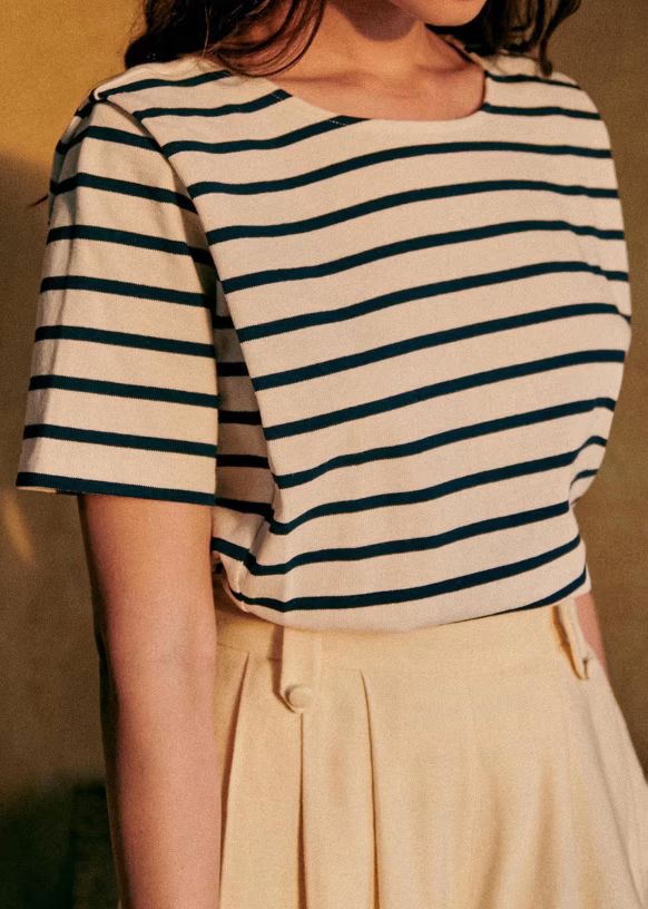 Paxton T-Shirt - Natural / Navy - Organic Cotton - Sézane | Sezane Paris