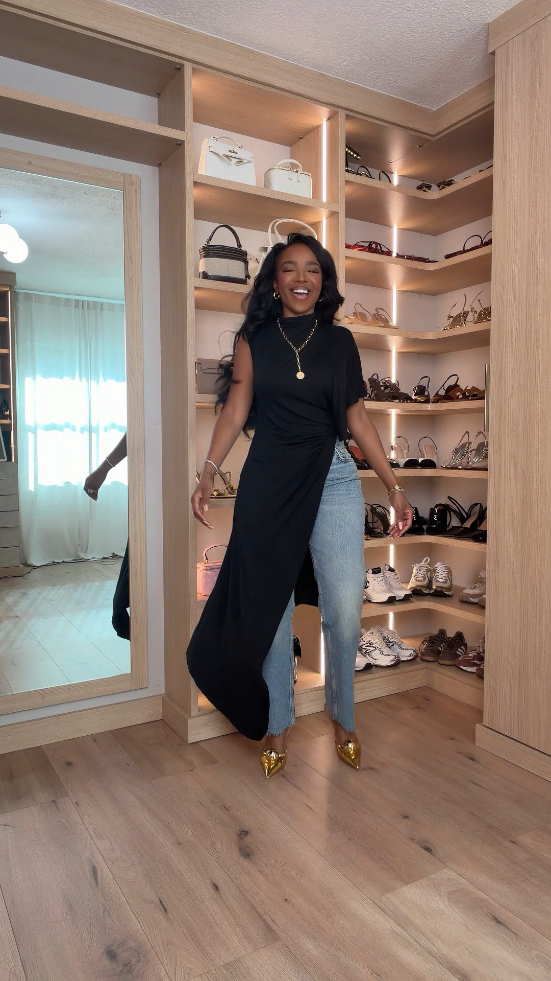 Scroll to shop this chic layered outfit featuring a dramatic black draped tunic styled over light-wash straight-leg denim and metallic pointed heels. The asymmetrical flow adds movement and makes this statement piece easy to dress up or down, so you can style it multiple ways and lower the cost per wear over time.

Perfect for date night, dinner with friends, events, or elevated everyday outfits.

5'4" | 138 lbs | 34D bust | 27" waist | 40" hips

Follow me on Instagram and YouTube @kirasfashionfinds @Zara 

#LTKgrwm #LTKootd #LTKvlog