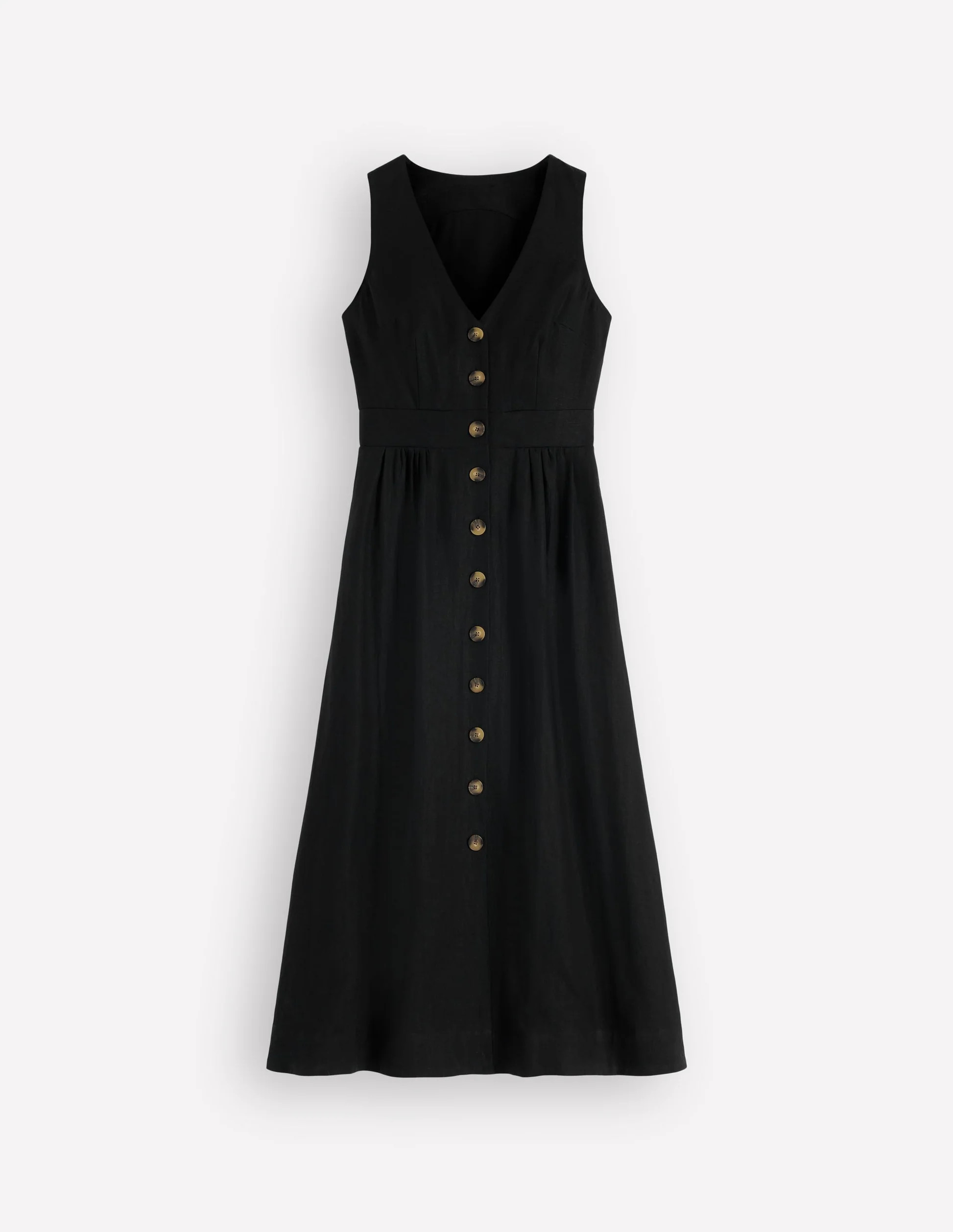 Catherine Button Linen Dress-Black | Boden (US)