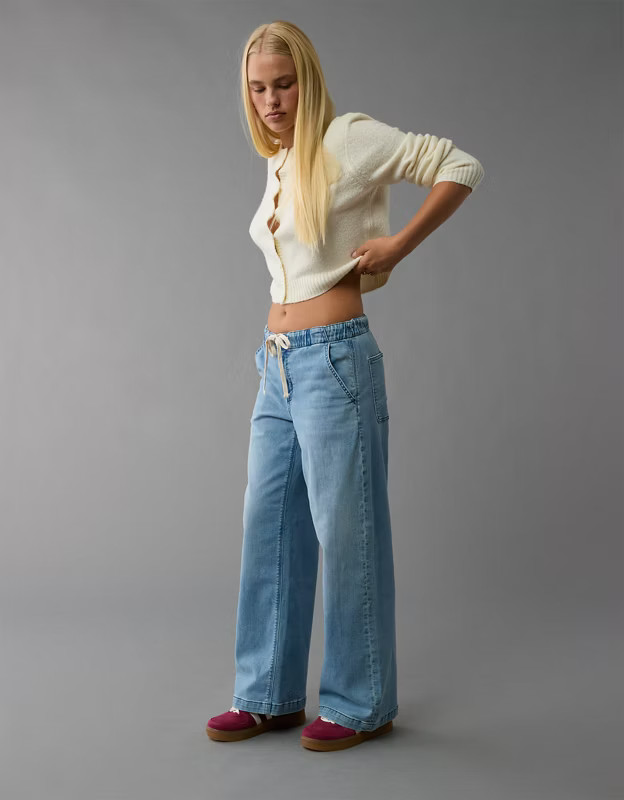 AE Dreamy Drape Cozy Low-Rise Baggy Wide-Leg Jean | American Eagle Outfitters (US & CA)