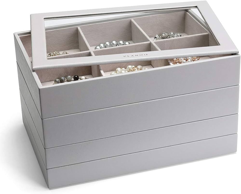 Vlando Miller Jewelry Trays Stackable Showcase Display Drawer Organizer Storage Toughened Glass L... | Amazon (US)