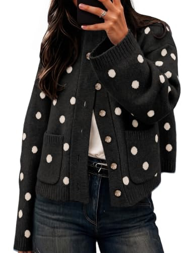 Cicy Bell Womens Polka Dot Cardigan Long Sleeve Mock Neck Fall Knit Sweater | Amazon (US)