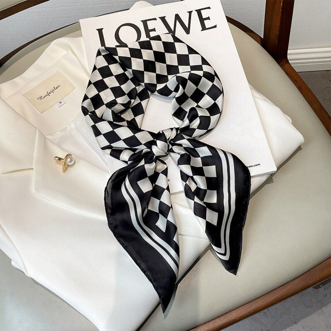 Square Check/checkerboard/gridgingham Print Silky Satin Scarf, Hair/head/neck Scarf 70x70cm - Ets... | Etsy (US)