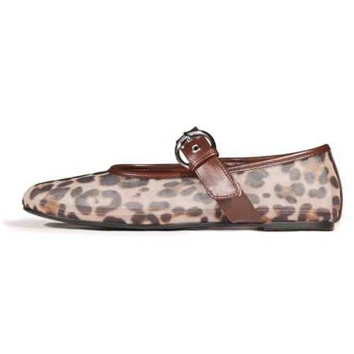 Leopard Flats for Women Mesh Flats Ballet Flats Mary Jane Flats Women's Dress Shoes Ballet Shoes | Amazon (US)