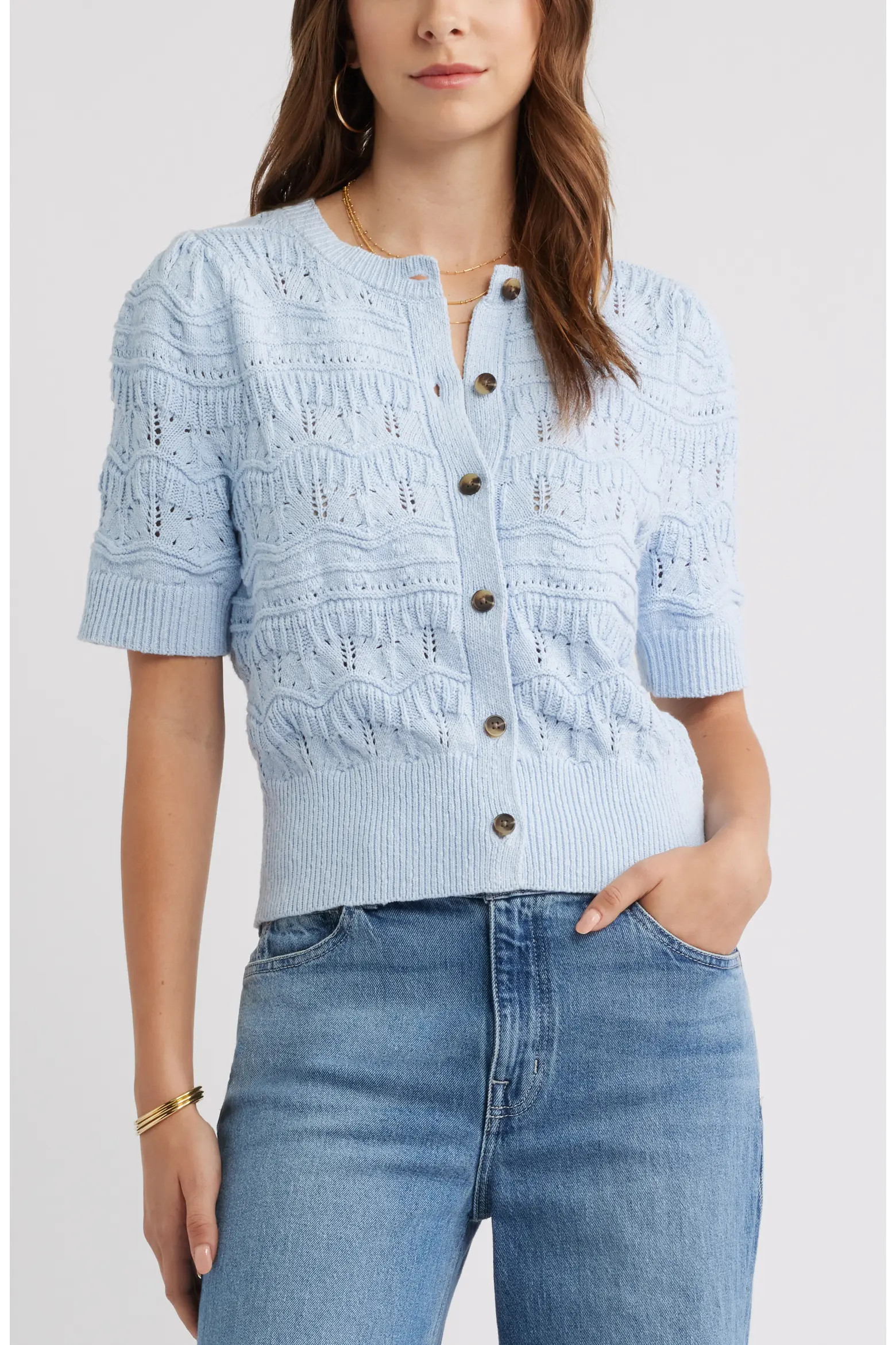 Short Sleeve Pointelle Cardigan (Women) | Nordstrom | Nordstrom