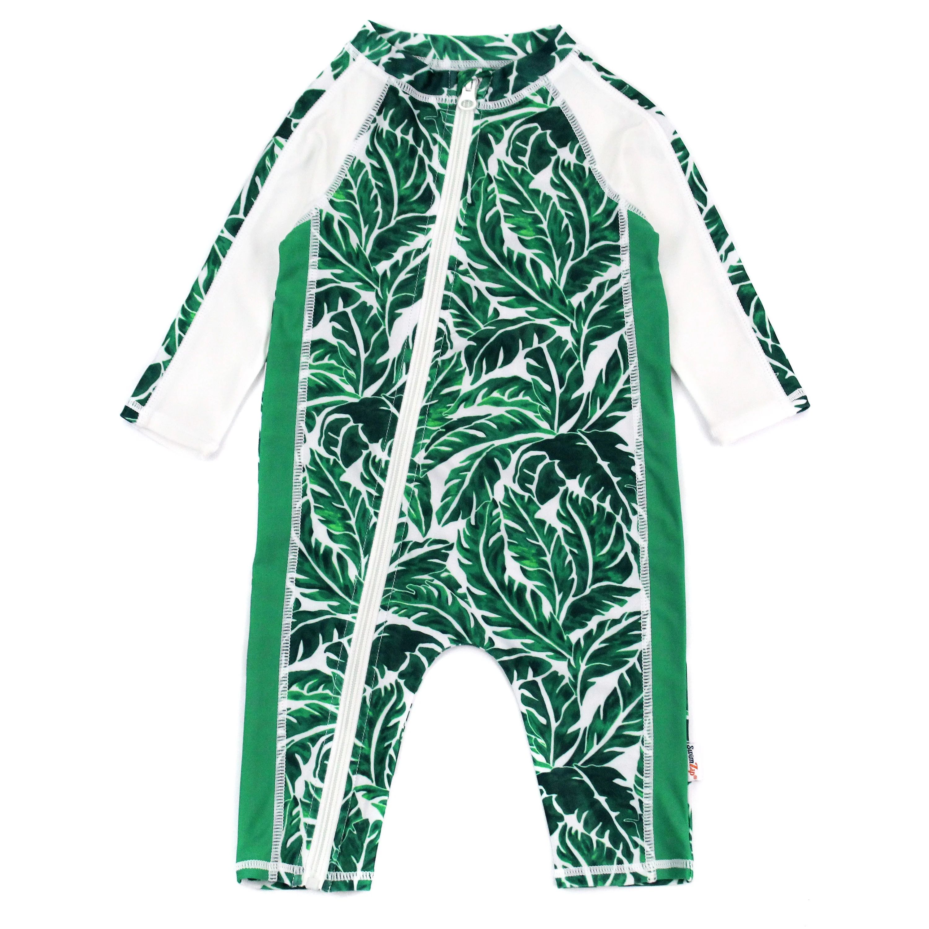 Sunsuit - Long Sleeve Romper Swimsuit | "Palm Leaf" | SwimZip