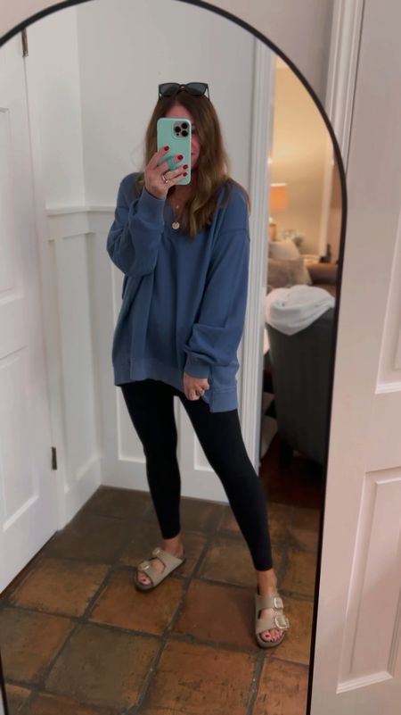 Work from home/ comfy casual ootd

Oversized tunic length v-neck Terry sweatshirt is so comfy! It comes in several colors and it’s on sale 30% off it’s very oversized so I would size down one. I’m wearing a small. This color is sold out online, but there are several other colors available.

Leggings
Birkenstocks 

Jewelry is narrative and you can save 20% off with code DELPHA20



#LTKOver40 #LTKSaleAlert #LTKStyleTip