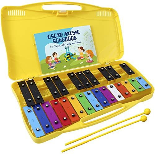 MINIARTIS Glockenspiel Xylophone | 25 Note Colorful Metal Keys Xylophone for Kids | Percussion Musical Instrument | Educational Music Toy Includes Music Songbook, Mallets and Yellow Carry Case | Amazon (US)