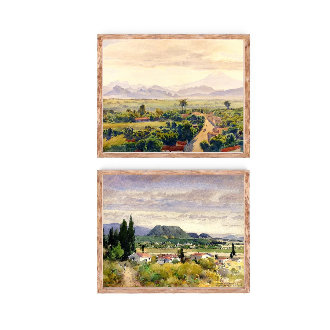 Vintage Rural Mexican Mountain Landscape Paintings Set of 2 Printables, Antique Digital Watercolo... | Etsy (US)