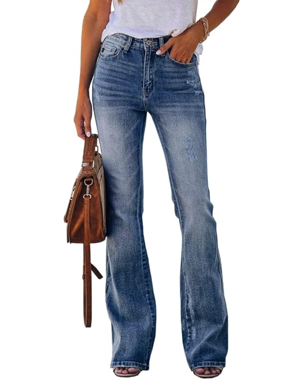 Koinshha Womens High Waisted Jeans Flare Stretch Boyfriend Bootcut Casual Denim Pants | Amazon (US)