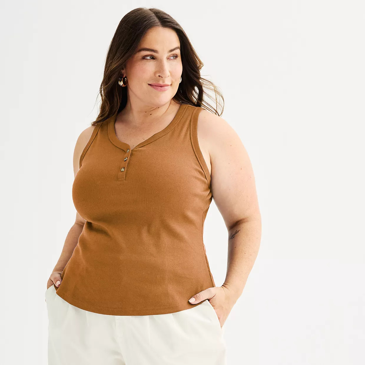 Plus Size Sonoma Goods For Life® Ribbed Slim Fit Henley V-Neck Tank Top | Kohl's