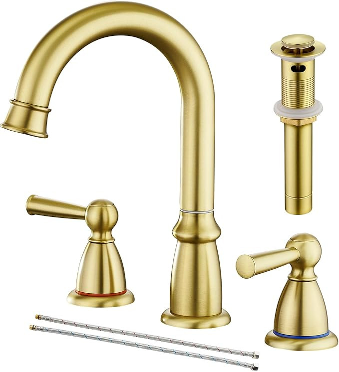 CREA Widespread Bathroom Faucet 3 Hole Brushed Gold Sink Faucet 8 inch with Pop Up Drain 2 Handle... | Amazon (US)