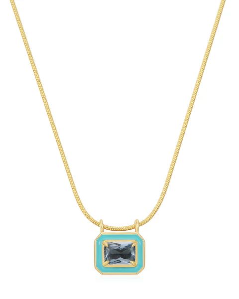 Bezel Pendant Necklace- Turquoise- Gold | Luv Aj
