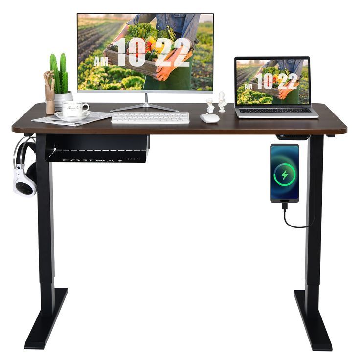 Costway 48''  Electric Standing Desk Height Adjustable w/ Control Panel & USB Port Rustic\Walnut | Target