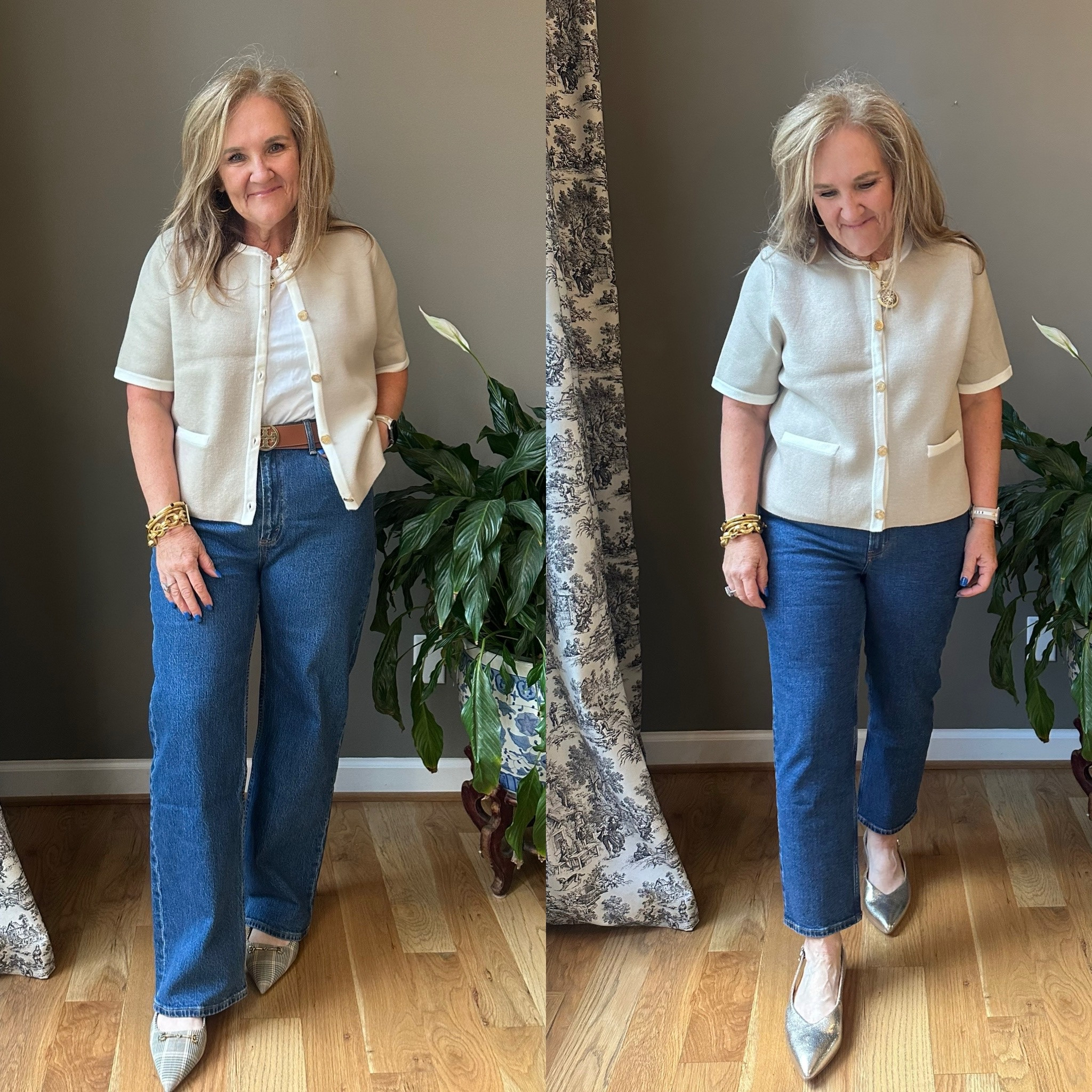 High rise relaxed 90s jeans on the left. High rise ankle straight on the right. Abercrombie denim is structured. No stretch. Definitely give it a try. It surprised me. 
True to size. I ordered the short. 
Also comes in curve love if you are more curvy on the bottom. 

Sweater size large  



#LTKxAF #LTKMidsize #LTKFindsUnder100