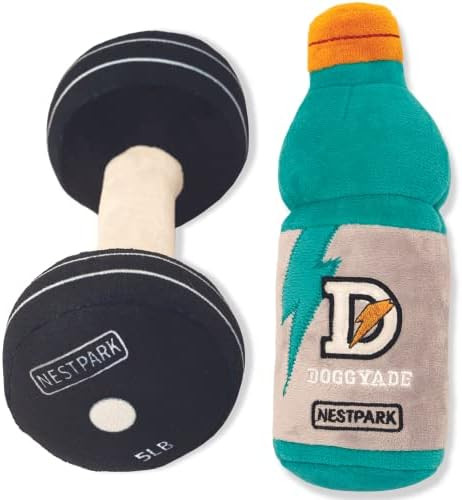 Fitness Funny Dog Toys - Doggyade and Doggy Dumbell Workout Parody Cute Dog Toys - 2 Pack | Amazon (US)
