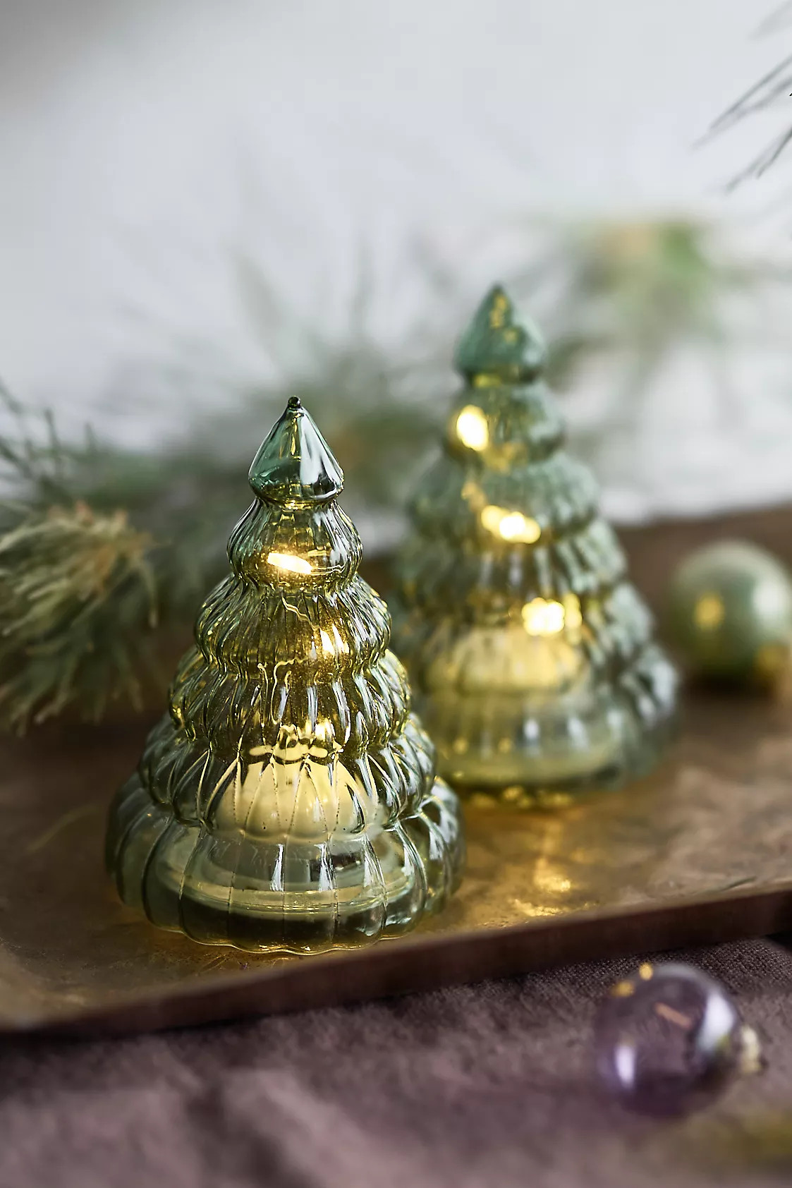 Pre-Lit LED Glass Trees, Set of 2 | Anthropologie (US)