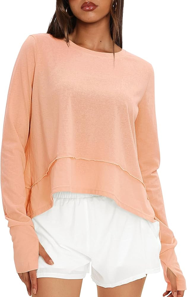 Darong Cotton Long Sleeve Workout Shirts for Women Loose Fit Athletic Yoga T-Shirts Casual Slouch... | Amazon (US)