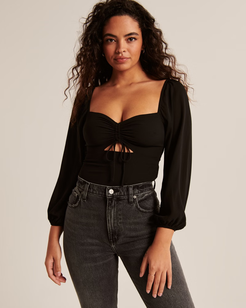 Long-Sleeve Cinched Front Cutout Top | Abercrombie & Fitch (US)