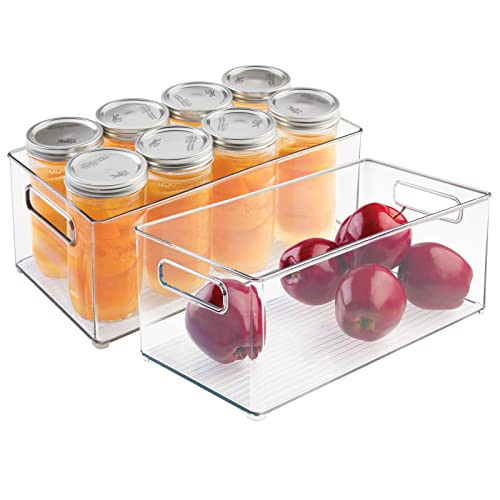 mDesign Deep Plastic Kitchen Storage Organizer Container Bin for Pantry, Cabinet, Cupboard, Shelves, Fridge, or Freezer - Holds Dry Goods, Sauces, Condiments, Drinks, 2 Pack, Clear | Amazon (US)