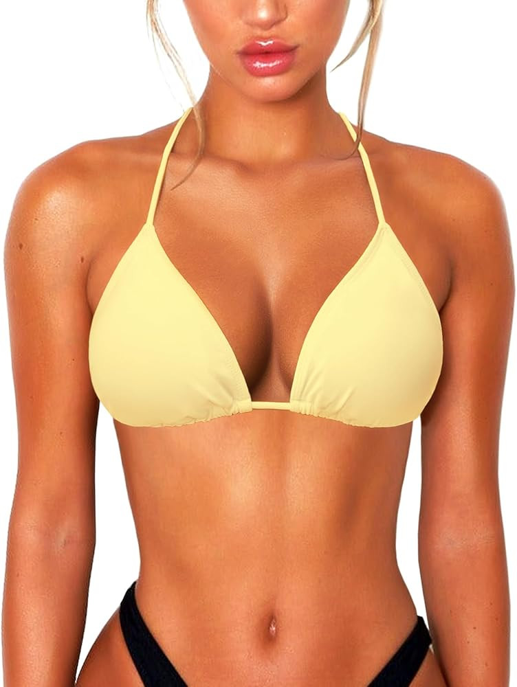 OZICERD String Bikini Tops for Women Bathing Suit Swim Tops Sexy Triangle Bikini Top Black | Amazon (US)