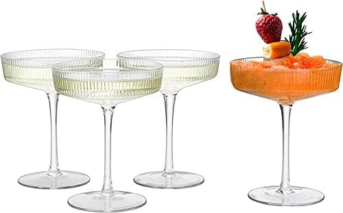 Amazon.com | Vintage Art Deco Coupe Ripple Glasses with Stems - Set of 4 - 7oz Pearl Shimmering C... | Amazon (US)